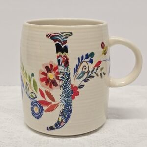 Anthropologie Monogram J Mug Starla Halfman Floral Coffee Tea Cup Flowers Petals